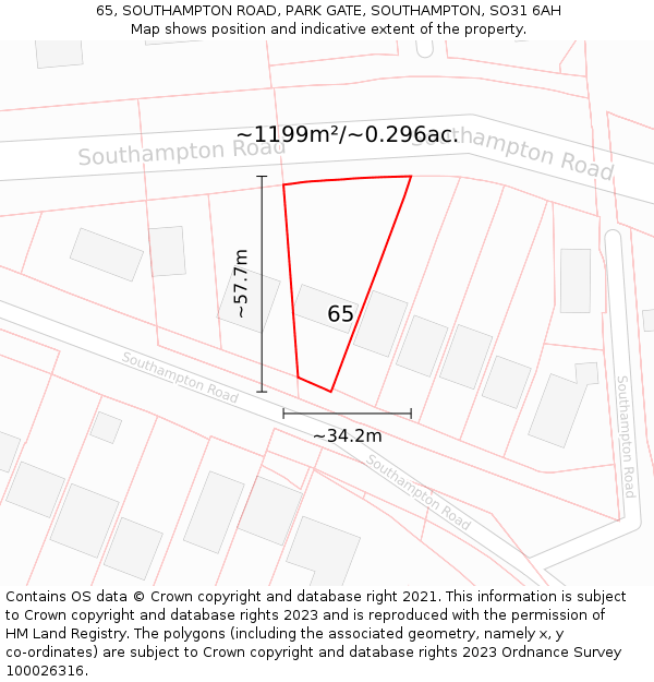 65, SOUTHAMPTON ROAD, PARK GATE, SOUTHAMPTON, SO31 6AH: Plot and title map