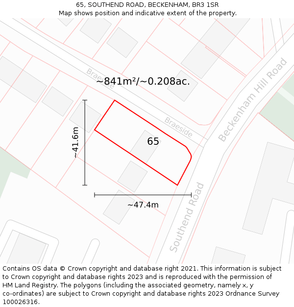 65, SOUTHEND ROAD, BECKENHAM, BR3 1SR: Plot and title map