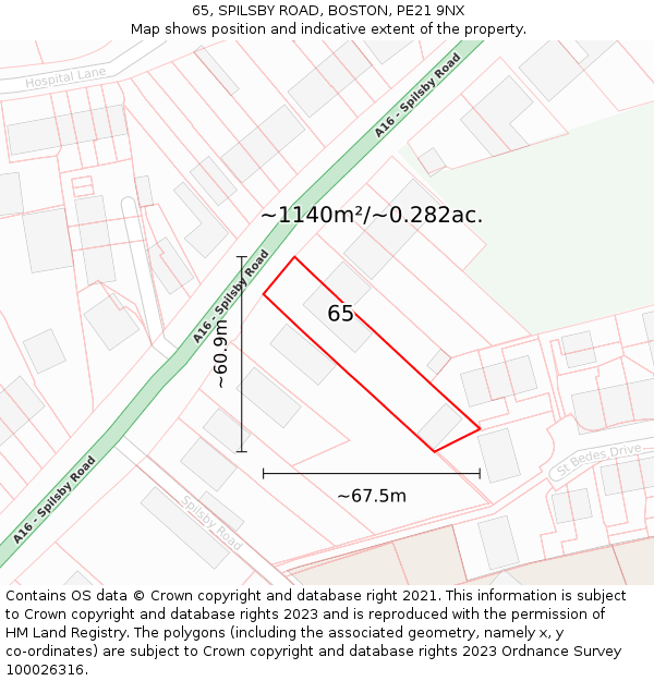 65, SPILSBY ROAD, BOSTON, PE21 9NX: Plot and title map