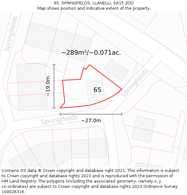 65, SPRINGFIELDS, LLANELLI, SA15 2DD: Plot and title map