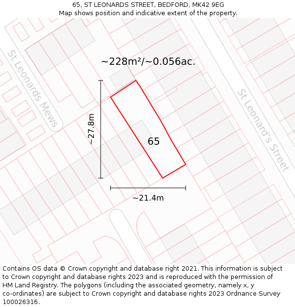 65, ST LEONARDS STREET, BEDFORD, MK42 9EG: Plot and title map