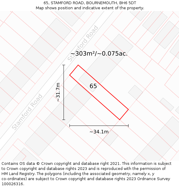 65, STAMFORD ROAD, BOURNEMOUTH, BH6 5DT: Plot and title map