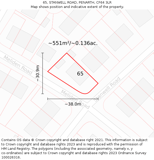 65, STANWELL ROAD, PENARTH, CF64 3LR: Plot and title map