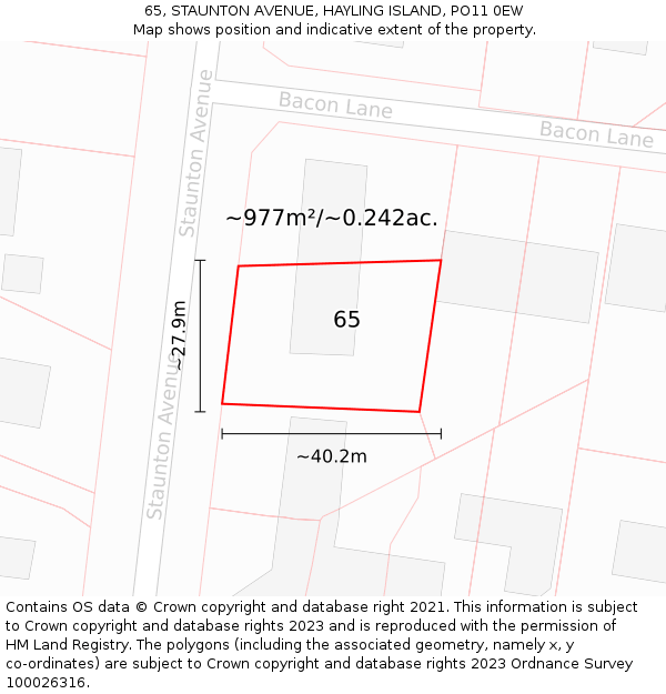 65, STAUNTON AVENUE, HAYLING ISLAND, PO11 0EW: Plot and title map