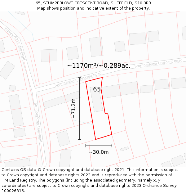 65, STUMPERLOWE CRESCENT ROAD, SHEFFIELD, S10 3PR: Plot and title map