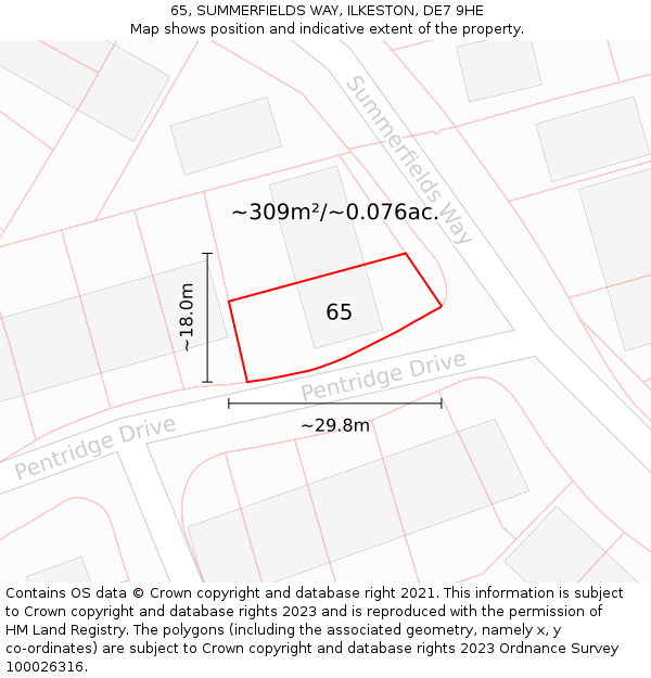 65, SUMMERFIELDS WAY, ILKESTON, DE7 9HE: Plot and title map