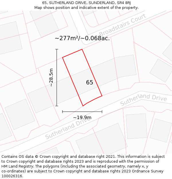 65, SUTHERLAND DRIVE, SUNDERLAND, SR4 8RJ: Plot and title map