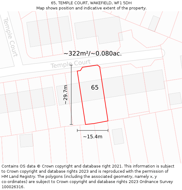 65, TEMPLE COURT, WAKEFIELD, WF1 5DH: Plot and title map