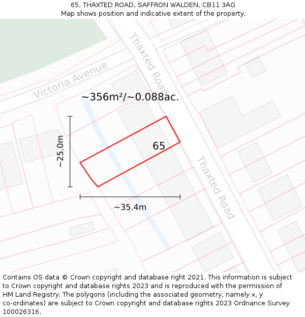 65, THAXTED ROAD, SAFFRON WALDEN, CB11 3AG: Plot and title map