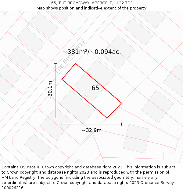 65, THE BROADWAY, ABERGELE, LL22 7DF: Plot and title map