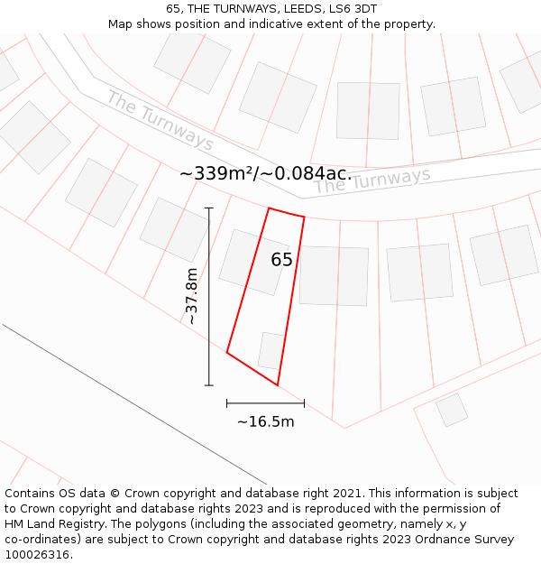 65, THE TURNWAYS, LEEDS, LS6 3DT: Plot and title map
