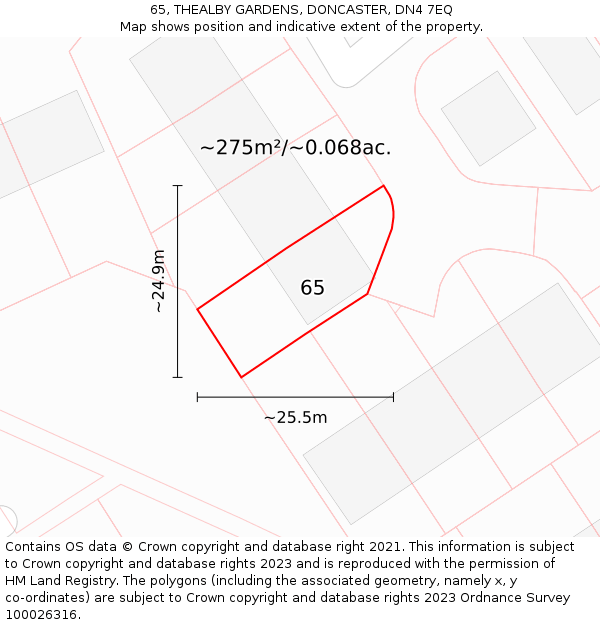 65, THEALBY GARDENS, DONCASTER, DN4 7EQ: Plot and title map