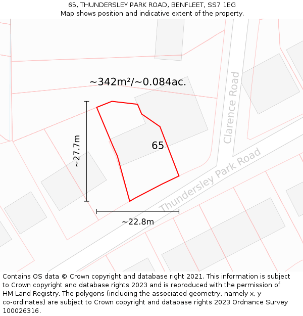 65, THUNDERSLEY PARK ROAD, BENFLEET, SS7 1EG: Plot and title map