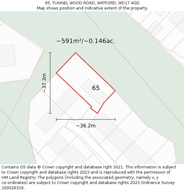 65, TUNNEL WOOD ROAD, WATFORD, WD17 4GD: Plot and title map