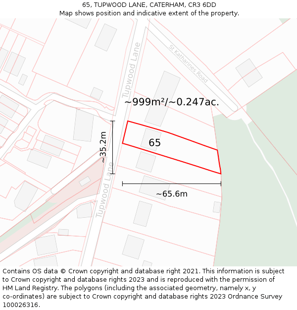 65, TUPWOOD LANE, CATERHAM, CR3 6DD: Plot and title map