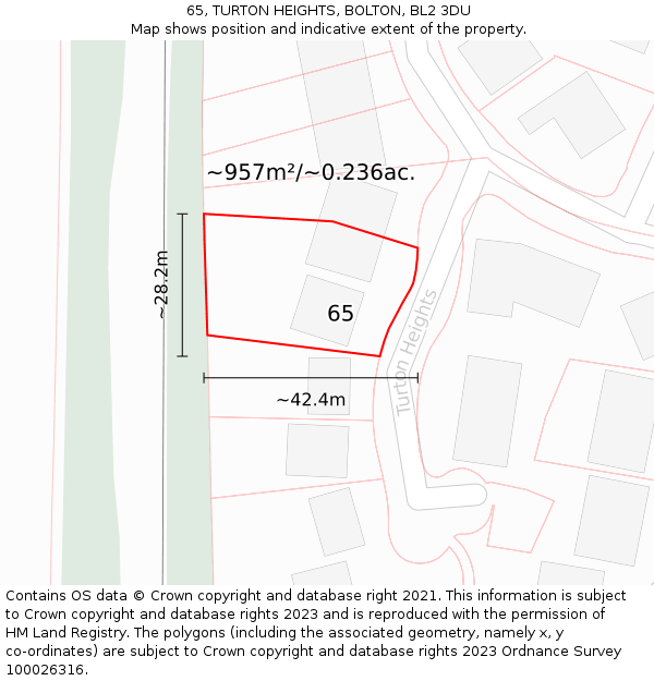 65, TURTON HEIGHTS, BOLTON, BL2 3DU: Plot and title map