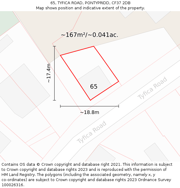 65, TYFICA ROAD, PONTYPRIDD, CF37 2DB: Plot and title map