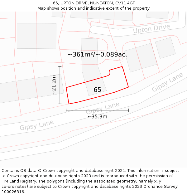 65, UPTON DRIVE, NUNEATON, CV11 4GF: Plot and title map