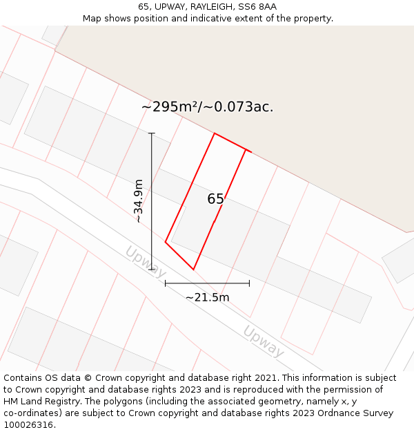 65, UPWAY, RAYLEIGH, SS6 8AA: Plot and title map