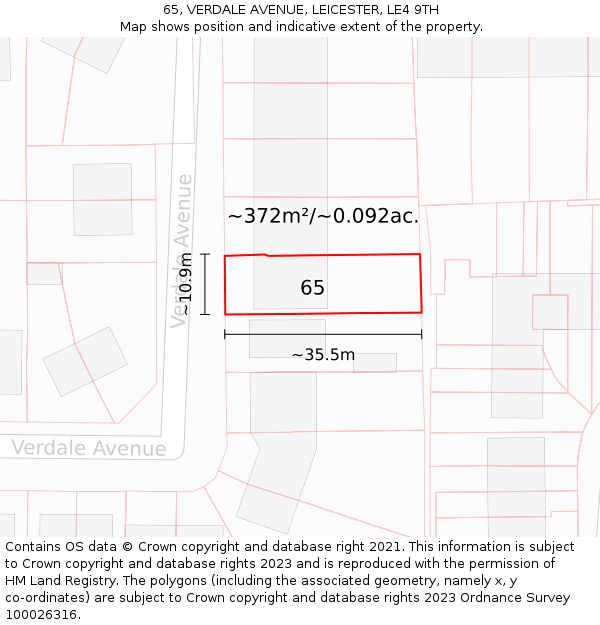 65, VERDALE AVENUE, LEICESTER, LE4 9TH: Plot and title map