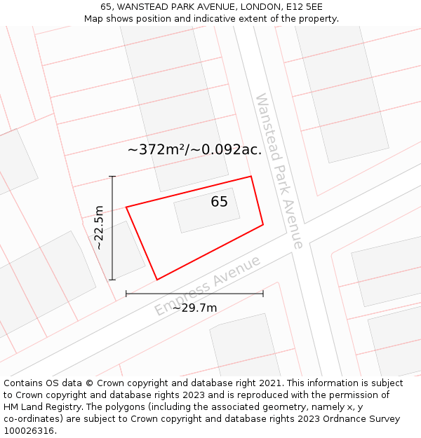 65, WANSTEAD PARK AVENUE, LONDON, E12 5EE: Plot and title map