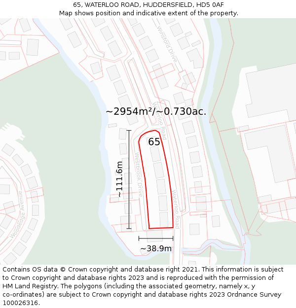 65, WATERLOO ROAD, HUDDERSFIELD, HD5 0AF: Plot and title map