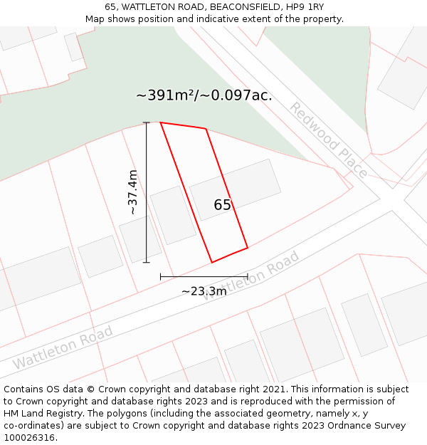 65, WATTLETON ROAD, BEACONSFIELD, HP9 1RY: Plot and title map