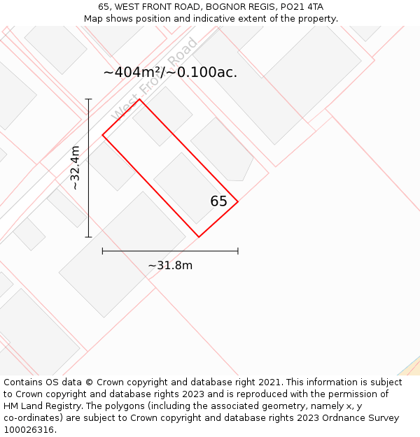 65, WEST FRONT ROAD, BOGNOR REGIS, PO21 4TA: Plot and title map