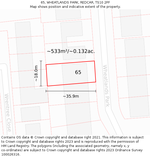 65, WHEATLANDS PARK, REDCAR, TS10 2PF: Plot and title map