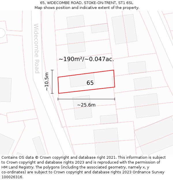 65, WIDECOMBE ROAD, STOKE-ON-TRENT, ST1 6SL: Plot and title map