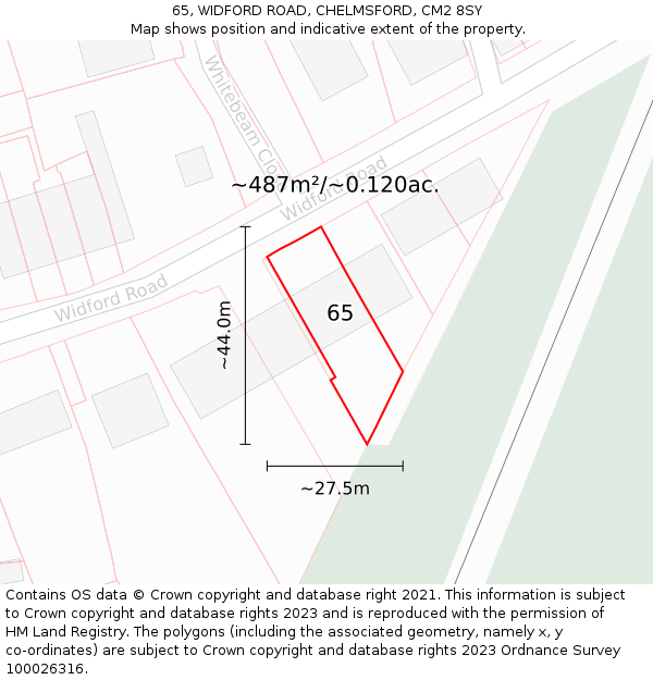 65, WIDFORD ROAD, CHELMSFORD, CM2 8SY: Plot and title map