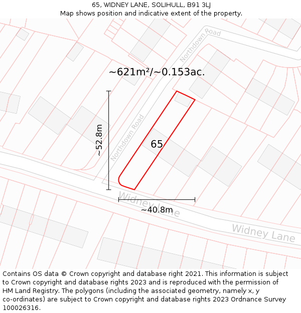 65, WIDNEY LANE, SOLIHULL, B91 3LJ: Plot and title map