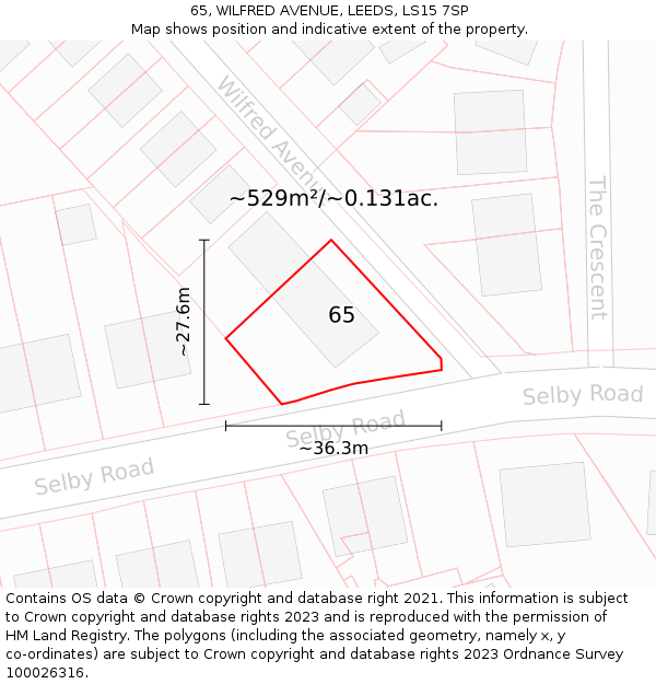65, WILFRED AVENUE, LEEDS, LS15 7SP: Plot and title map