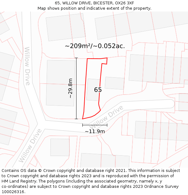 65, WILLOW DRIVE, BICESTER, OX26 3XF: Plot and title map