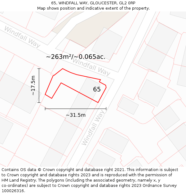 65, WINDFALL WAY, GLOUCESTER, GL2 0RP: Plot and title map