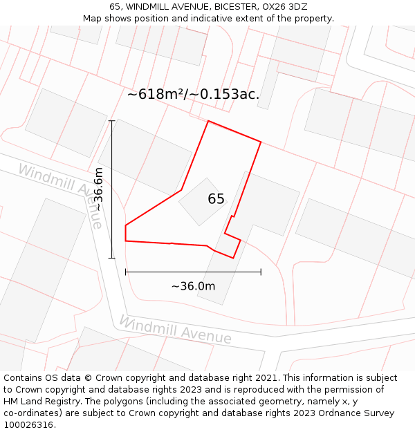 65, WINDMILL AVENUE, BICESTER, OX26 3DZ: Plot and title map