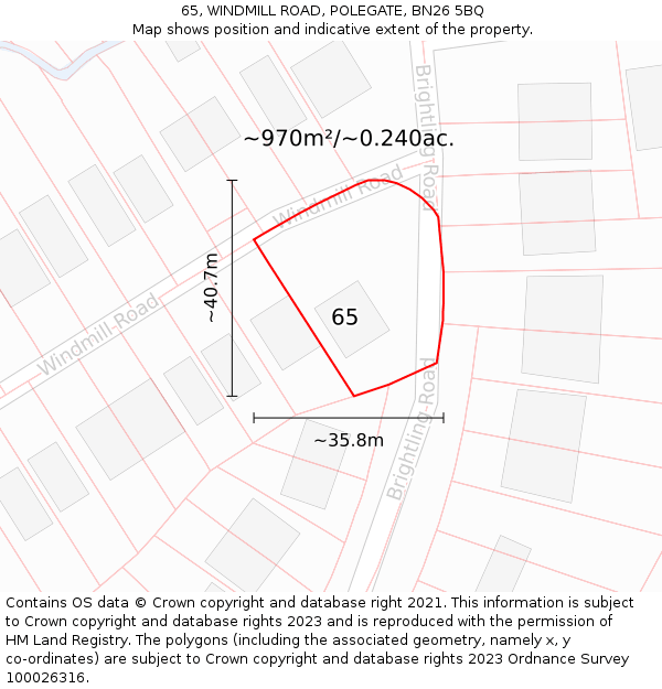 65, WINDMILL ROAD, POLEGATE, BN26 5BQ: Plot and title map