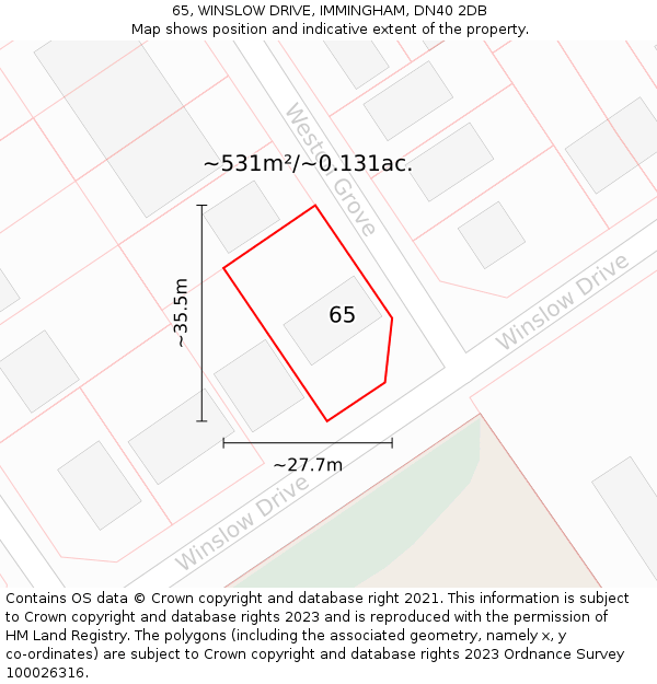 65, WINSLOW DRIVE, IMMINGHAM, DN40 2DB: Plot and title map