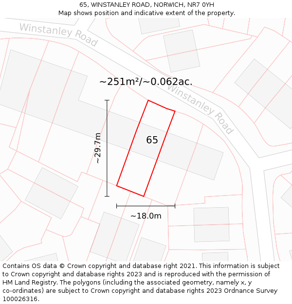 65, WINSTANLEY ROAD, NORWICH, NR7 0YH: Plot and title map