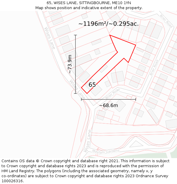 65, WISES LANE, SITTINGBOURNE, ME10 1YN: Plot and title map