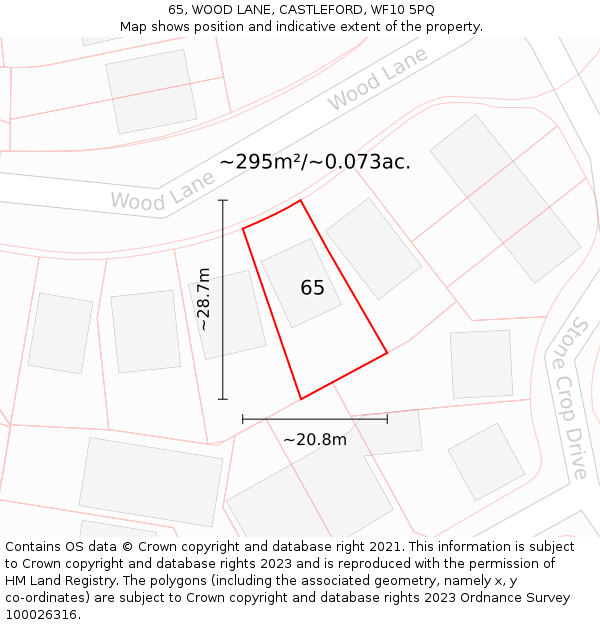 65, WOOD LANE, CASTLEFORD, WF10 5PQ: Plot and title map