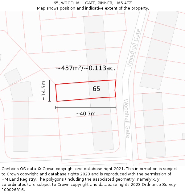 65, WOODHALL GATE, PINNER, HA5 4TZ: Plot and title map