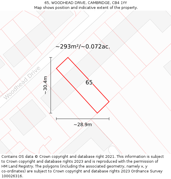 65, WOODHEAD DRIVE, CAMBRIDGE, CB4 1YY: Plot and title map