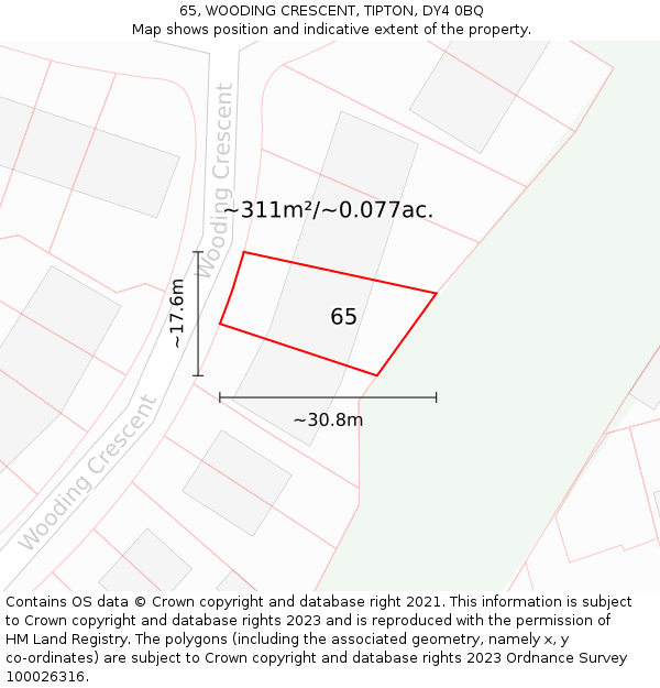 65, WOODING CRESCENT, TIPTON, DY4 0BQ: Plot and title map