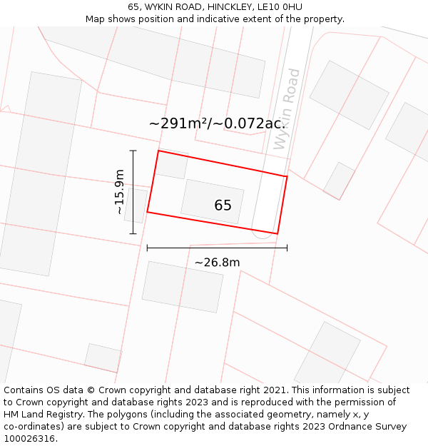 65, WYKIN ROAD, HINCKLEY, LE10 0HU: Plot and title map