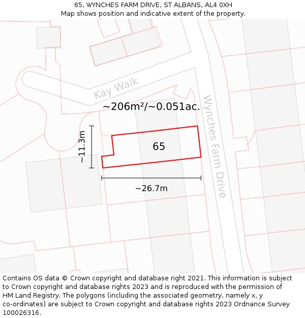 65, WYNCHES FARM DRIVE, ST ALBANS, AL4 0XH: Plot and title map