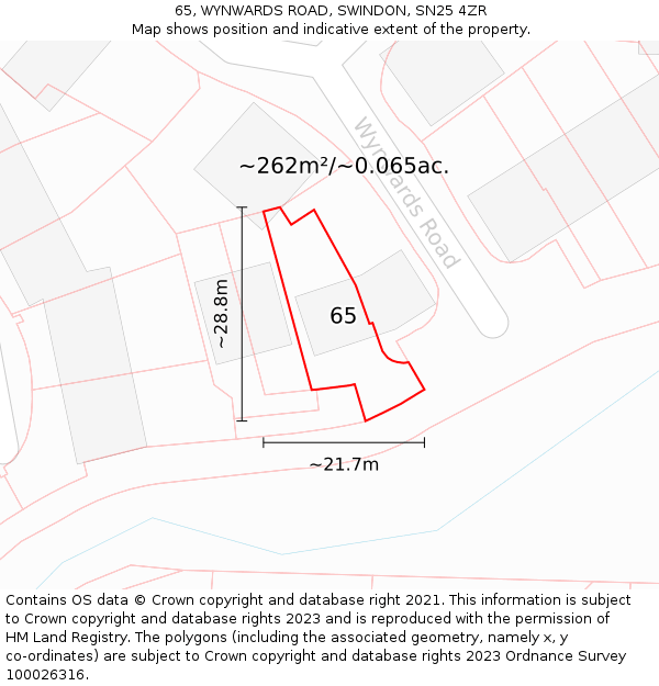 65, WYNWARDS ROAD, SWINDON, SN25 4ZR: Plot and title map