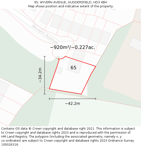 65, WYVERN AVENUE, HUDDERSFIELD, HD3 4BH: Plot and title map