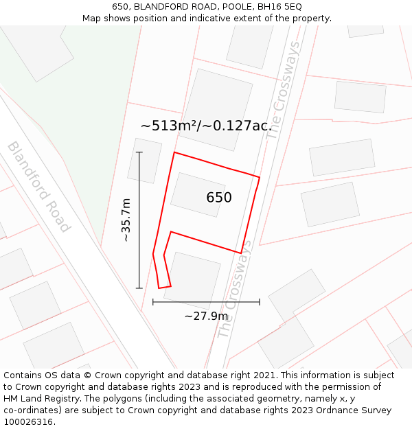 650, BLANDFORD ROAD, POOLE, BH16 5EQ: Plot and title map