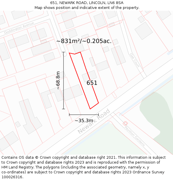 651, NEWARK ROAD, LINCOLN, LN6 8SA: Plot and title map